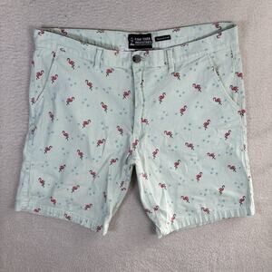 Raw Yarn Industries Chino Shorts Mens Sz 40 Blue Flamingo AOP Print 100% Cotton